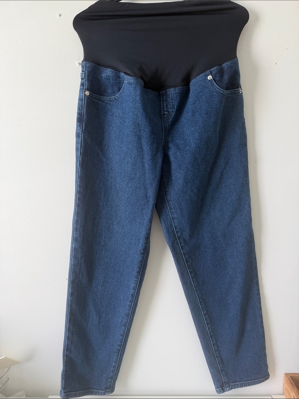 Isabel Maternity by Ingrid & Isabel Dark Blue Jeans with Black Belly Panel Sz 6